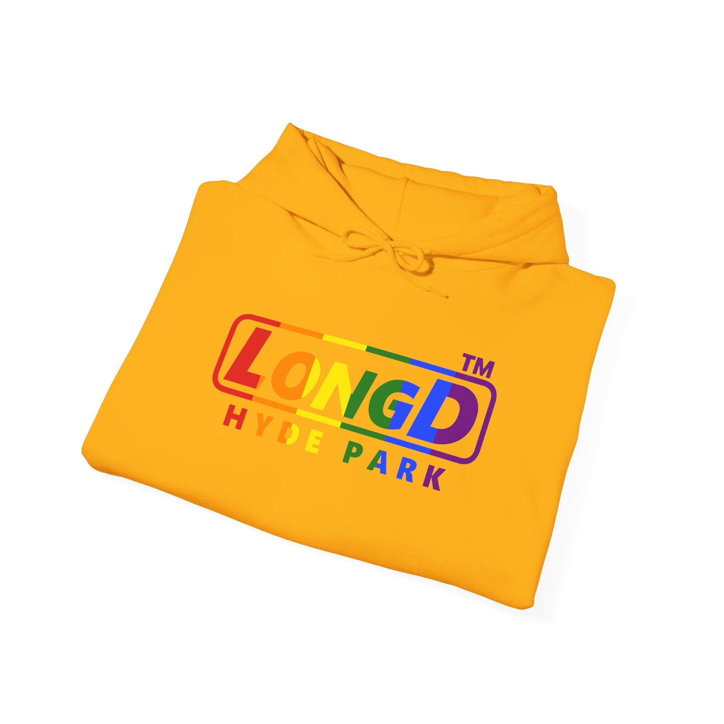 LongD® positive vertical striped Hyde Park logo hoodie (Pride colors)