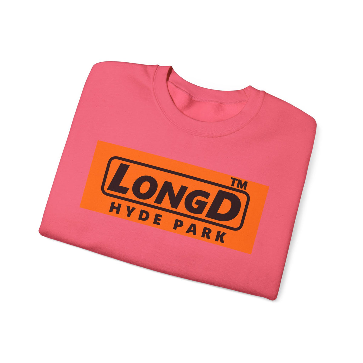 LongD Hyde Park logo Black (000000) on orange (FE7518) (Halloween colors) crewneck sweatshirt