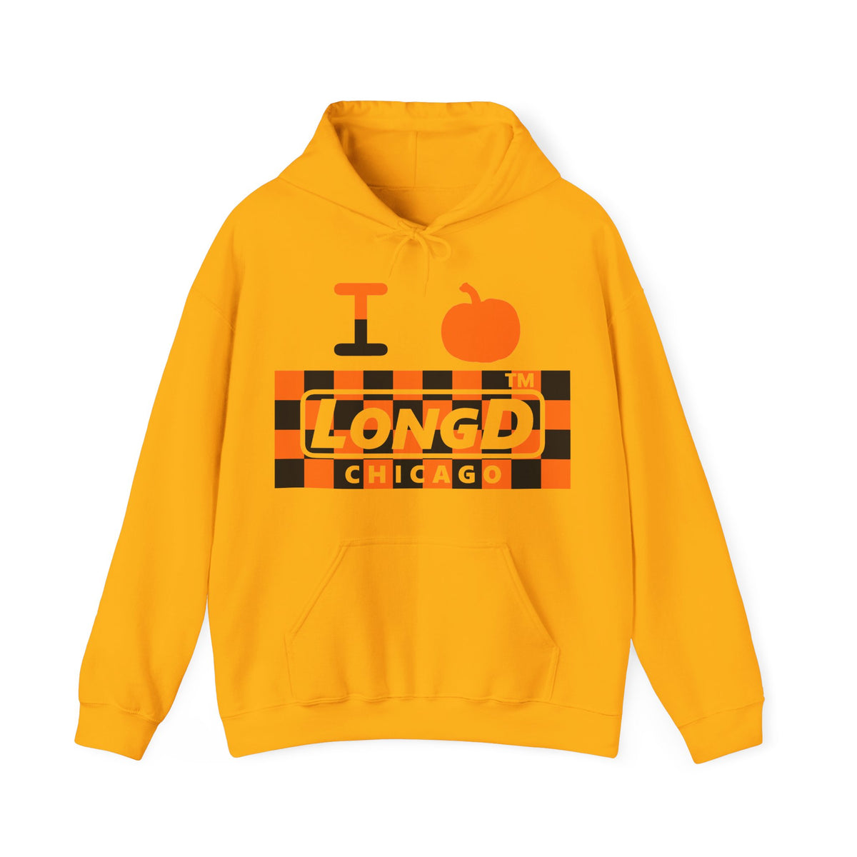 I pumpkin LongD Chicago negative checkered logo hoodie