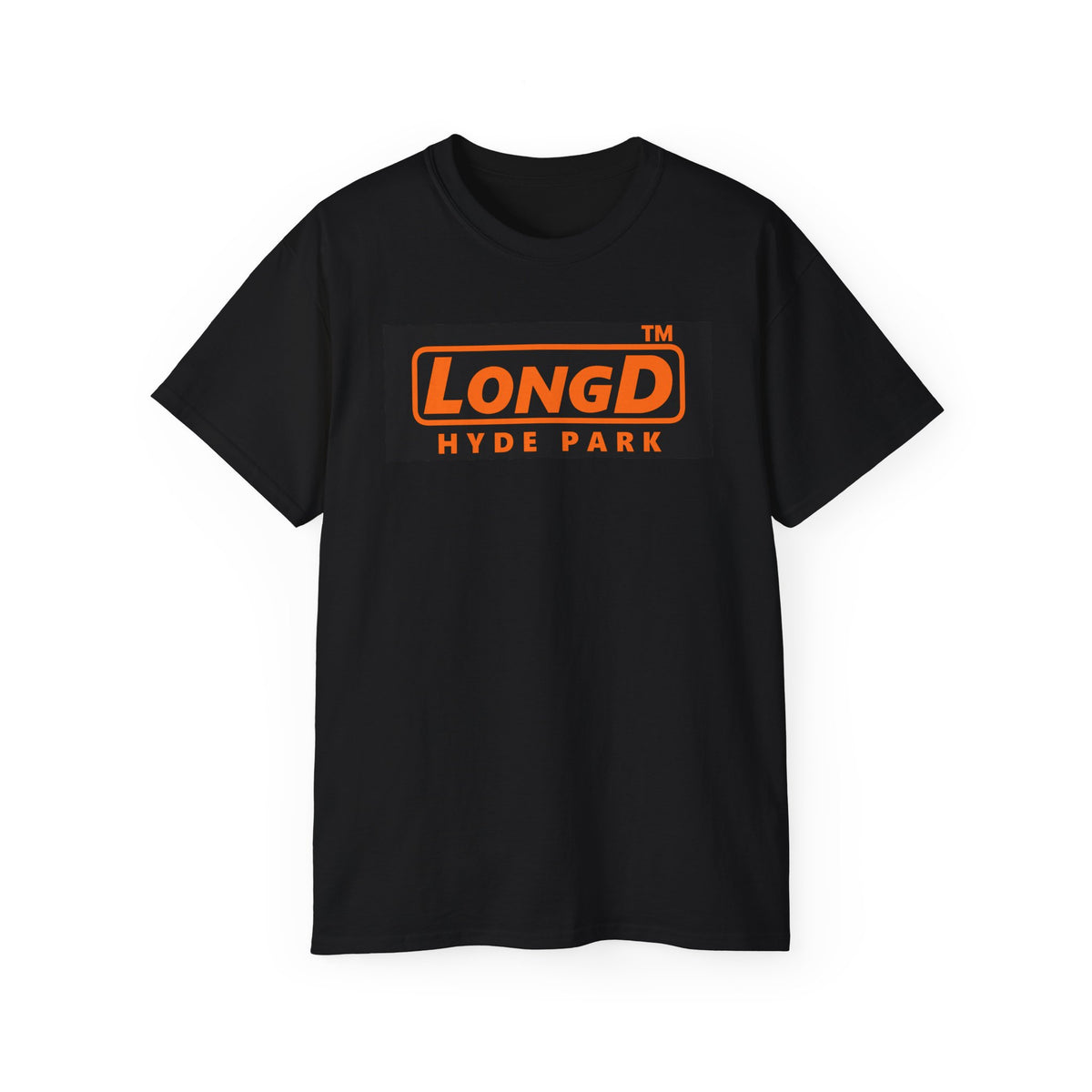 LongD Hyde Park logo orange (FE7518) on Black (000000) (Halloween colors) cotton tee