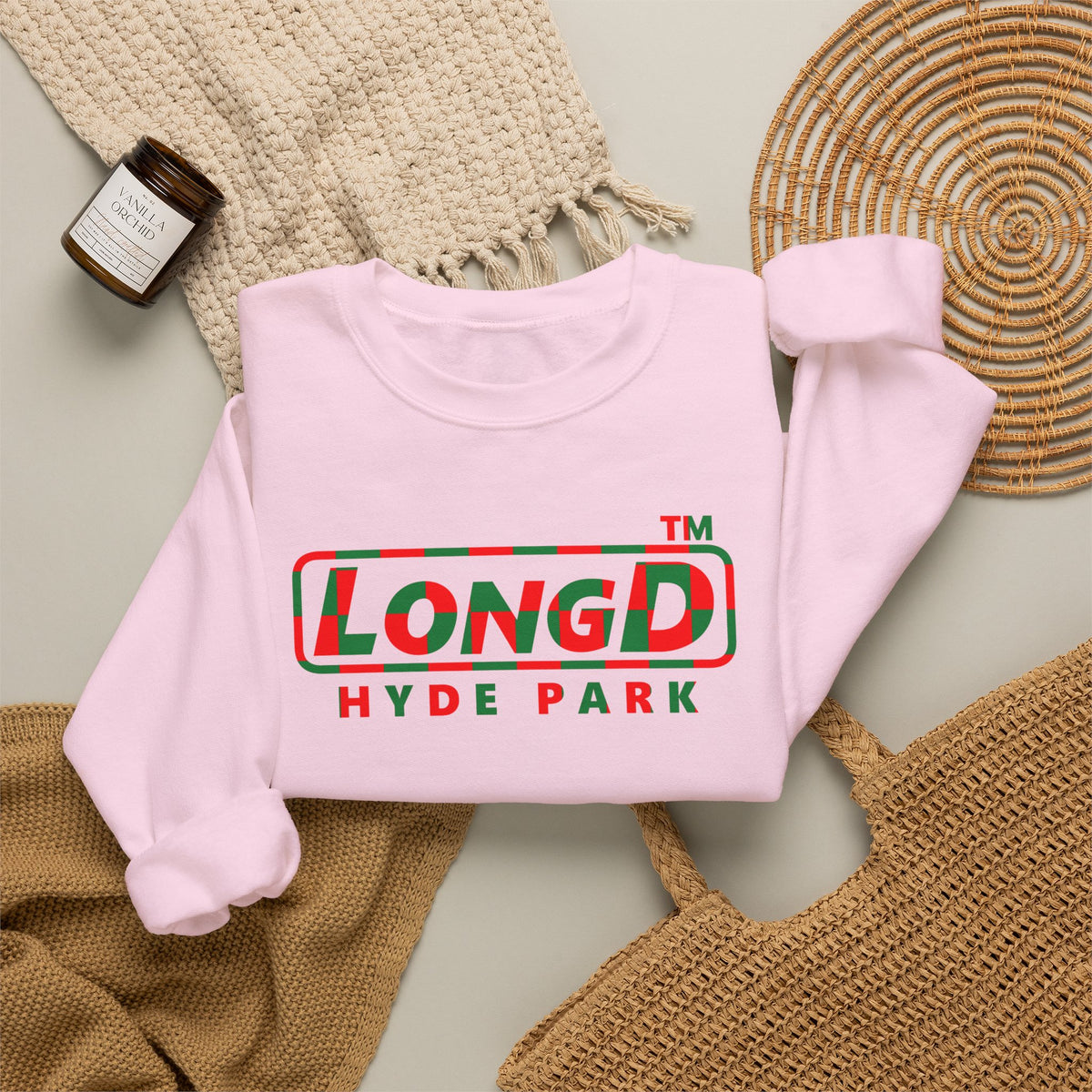 LongD Hyde Park positive checkered 4-print logo (Xmas colors) crewneck sweatshirt