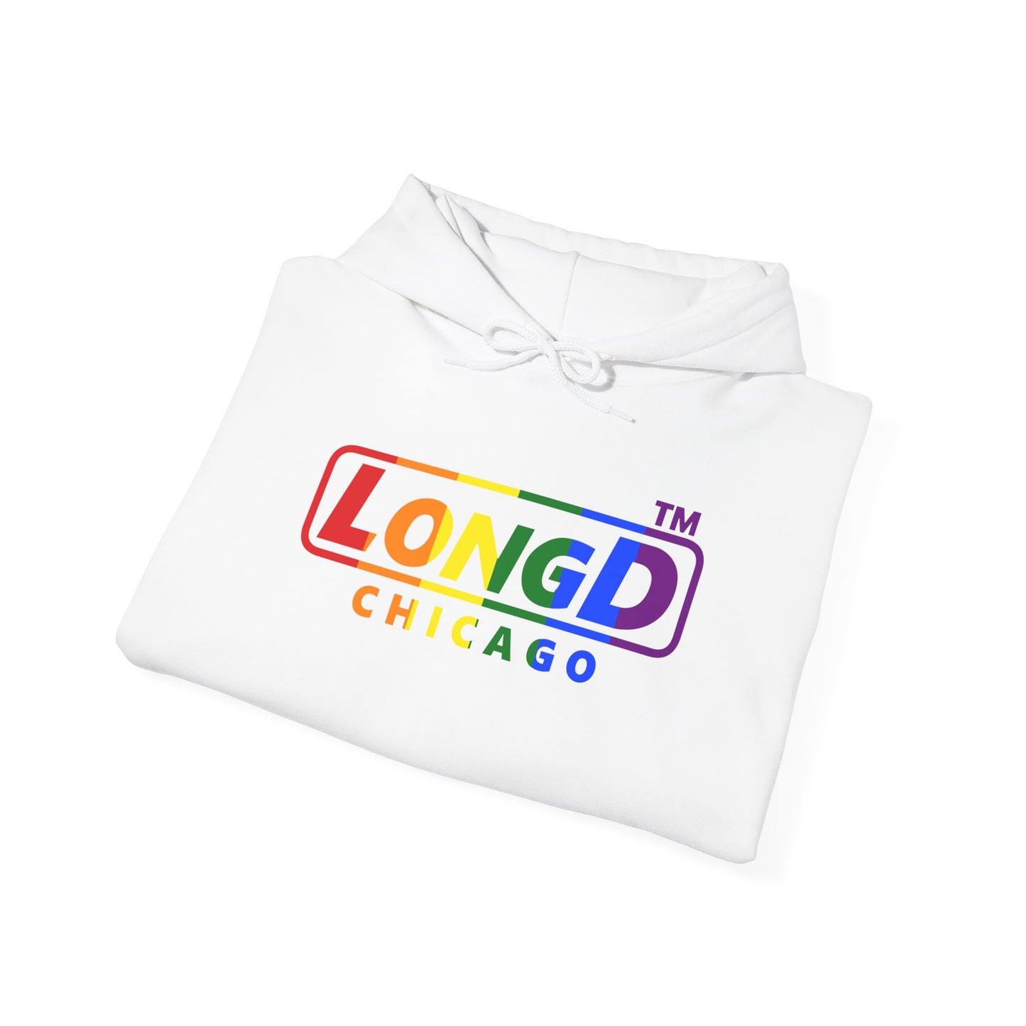 LongD® positive vertical striped Chicago logo hoodie (Pride colors)