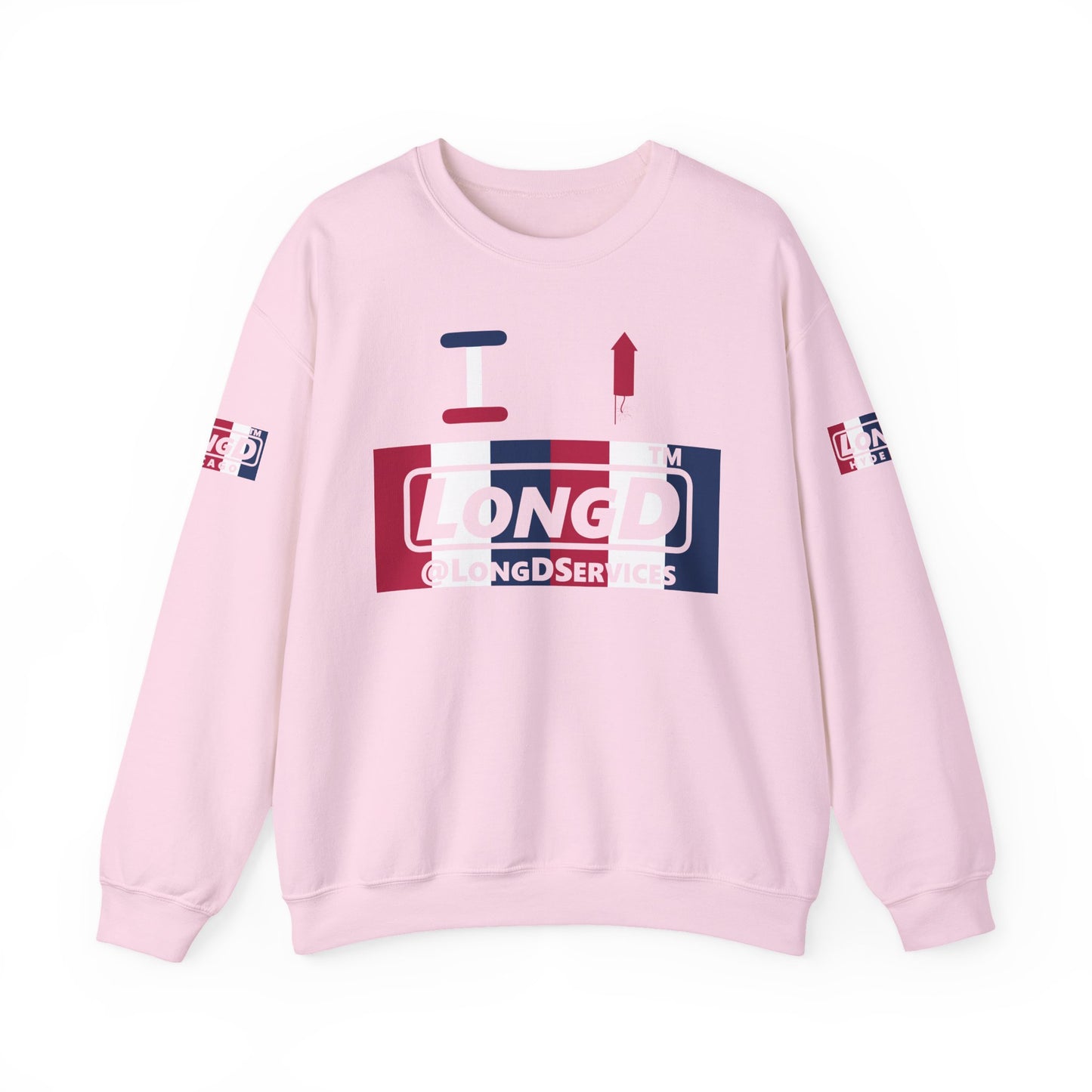 I firecracker LongD positive vertical 6-striped 4-print tag logo crewneck sweatshirt