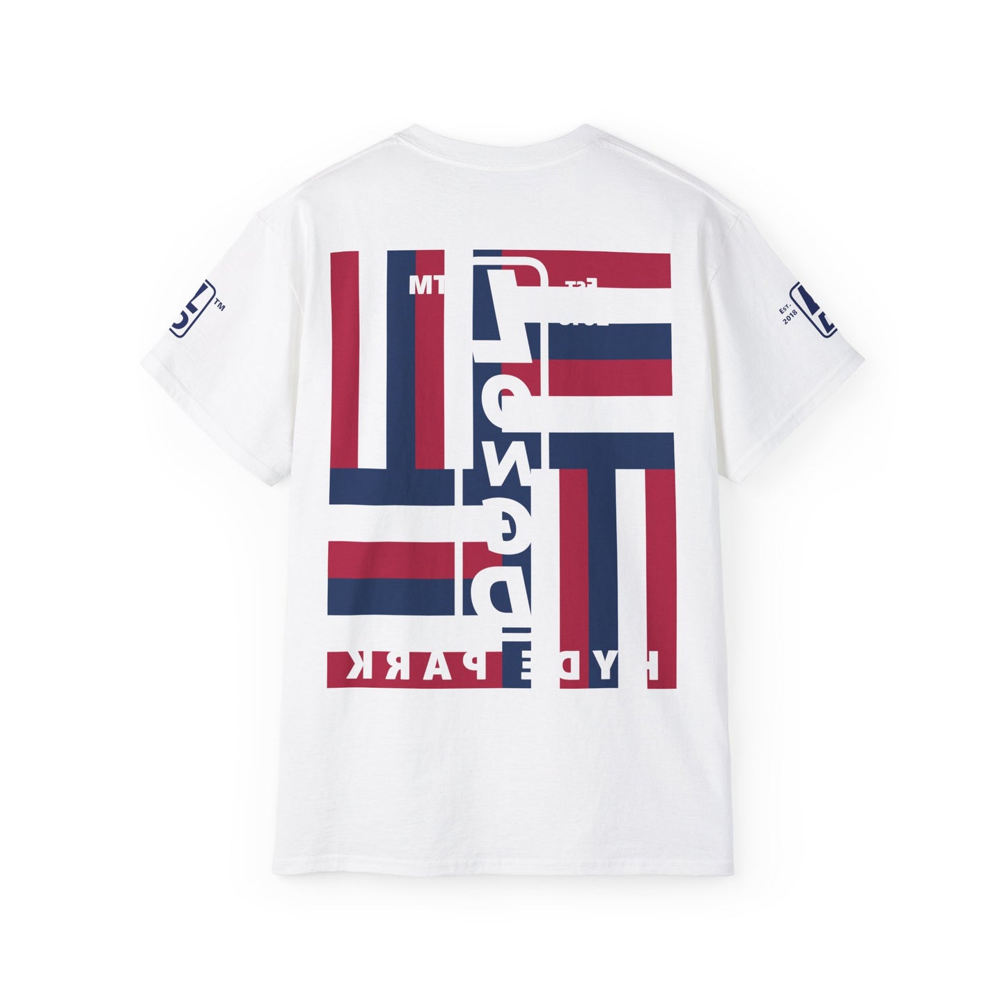 LongD cotton tee negative windmill 4-print Hyde Park upright logo (Patriotic colors)