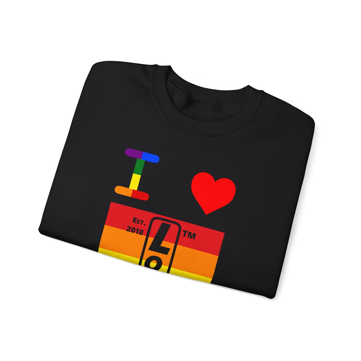 I Luv LongD negative horizontal 6-striped tag-domain upright logo crewneck sweatshirt