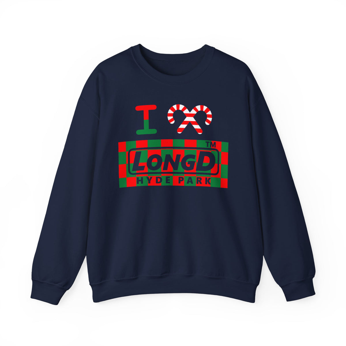 I candy cane LongD Hyde Park negative checkered logo crewneck sweatshirt