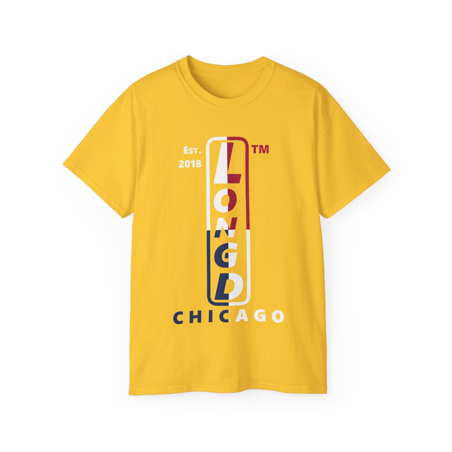 LongD cotton tee positive quarters Chicago upright logo (Patriotic colors)