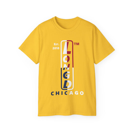 LongD cotton tee positive quarters Chicago upright logo (Patriotic colors)