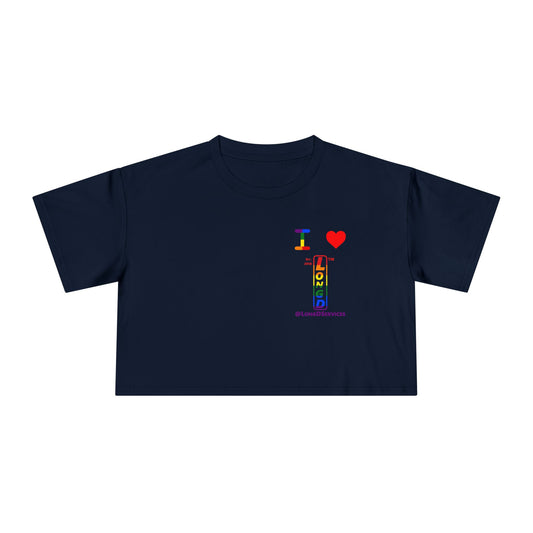 I Luv LongD Positive horizontal 6-striped upright single-breasted tag logo crop tee (Pride colors)