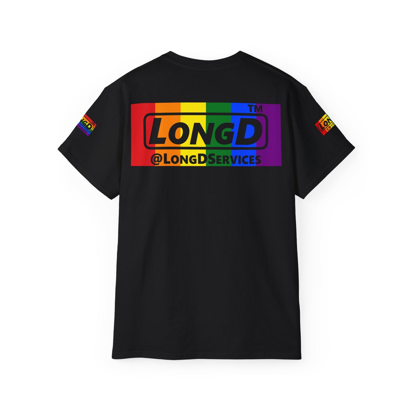 LongD negative vertical striped 4-print Chicago logo cotton tee (Pride colors)