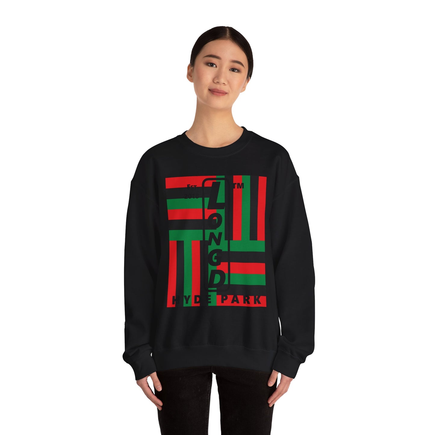 LongD negative windmill Hyde Park upright logo crewneck sweatshirt (Juneteenth colors)