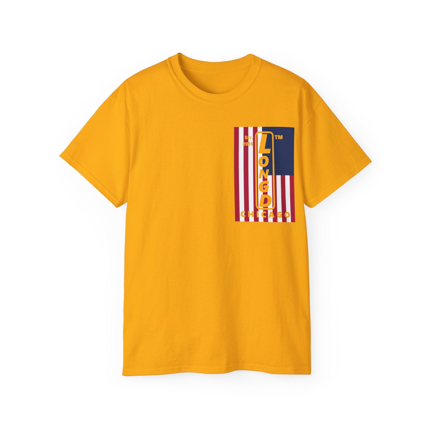 LongD cotton tee negative cropped flag single-breasted front-back Chicago upright logo (Patriotic colors)