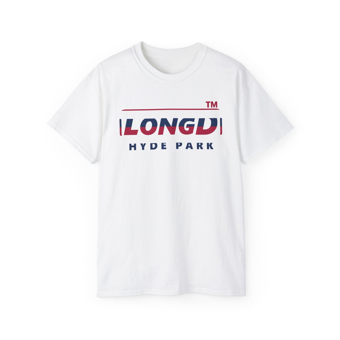 LongD positive horizontal 6-striped Hyde Park logo cotton tee (patriotic colors)