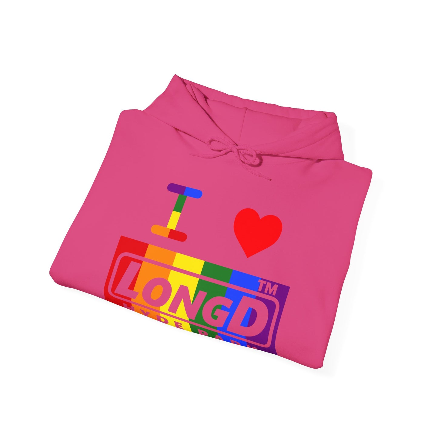 I Luv LongD® negative vertical striped Hyde Park logo hoodie (Pride colors)