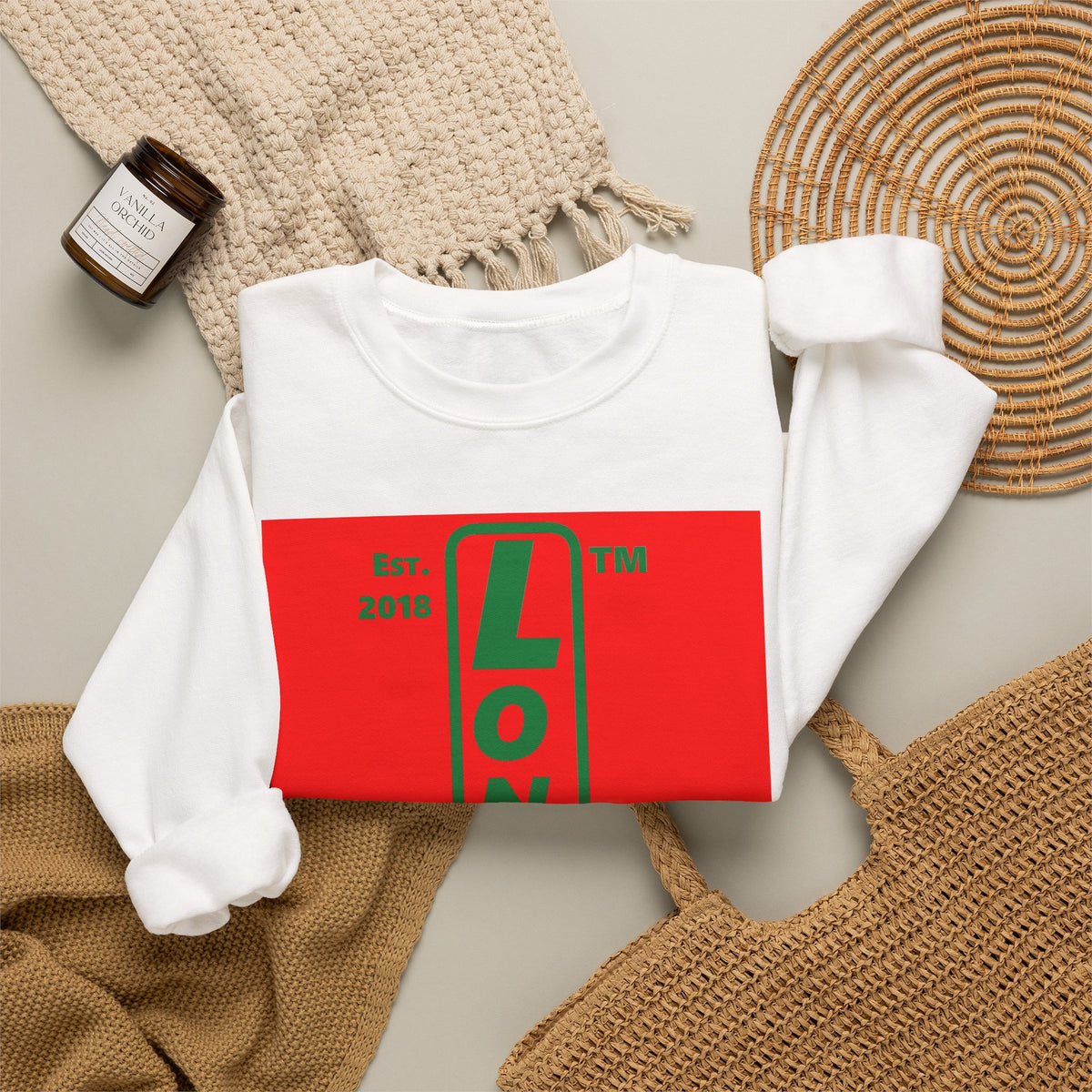 LongD Chicago upright logo positive green on negative red (Xmas colors) crewneck sweatshirt