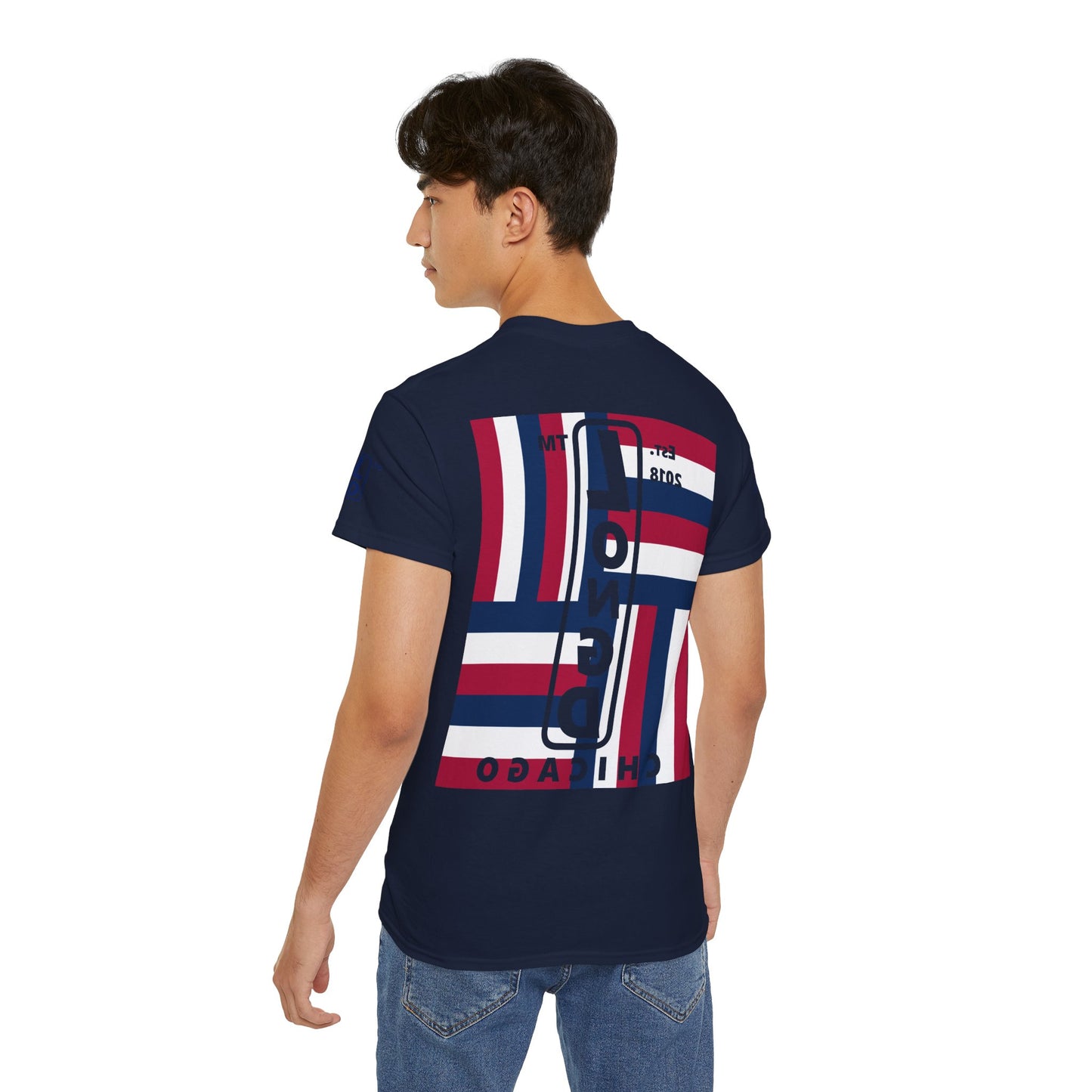 I Burst LongD cotton tee negative windmill 4-print Chicago upright logo (Patriotic colors)