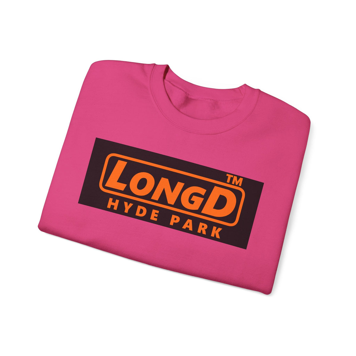 LongD Hyde Park logo orange (FE7518) on Black (000000) (Halloween colors) crewneck sweatshirt