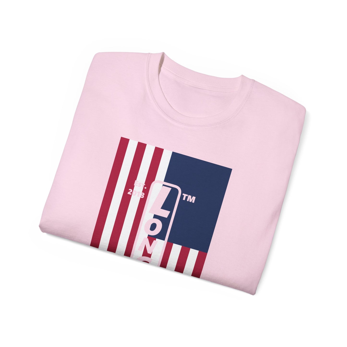LongD cotton tee negative flag Hyde Park upright logo (Patriotic colors)