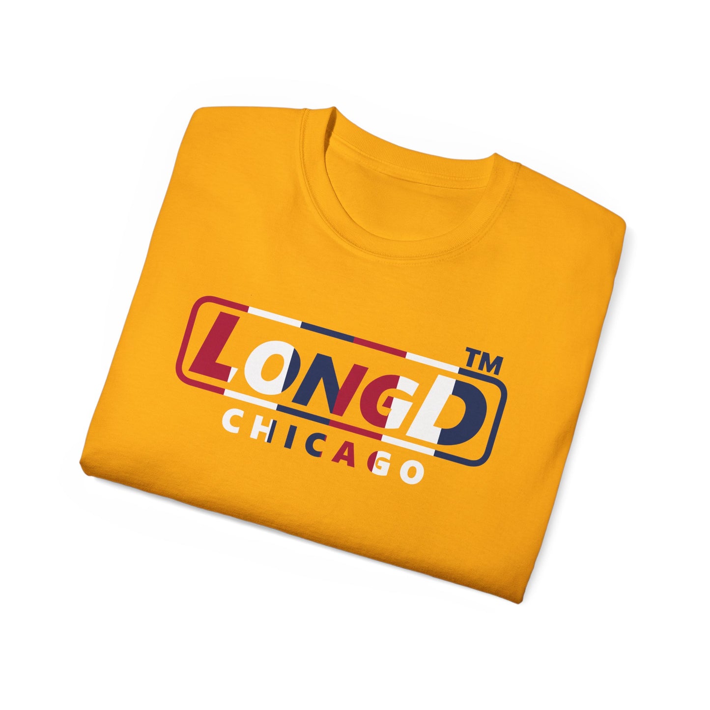 LongD positive vertical 6-striped Chicago logo cotton tee (patriotic colors)