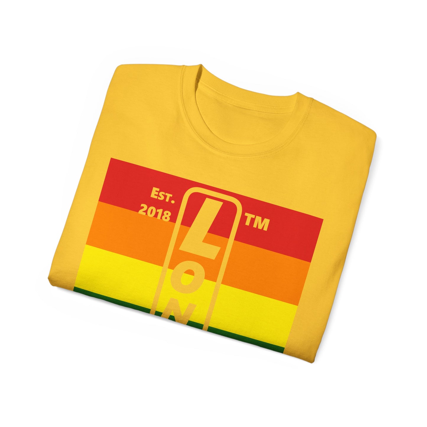 LongD Cotton Tee negative horizontal striped Hyde Park upright logo (Pride colors)