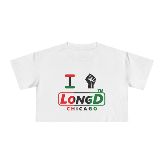 I fist LongD positive vertical 3-striped Chicago logo crop tee