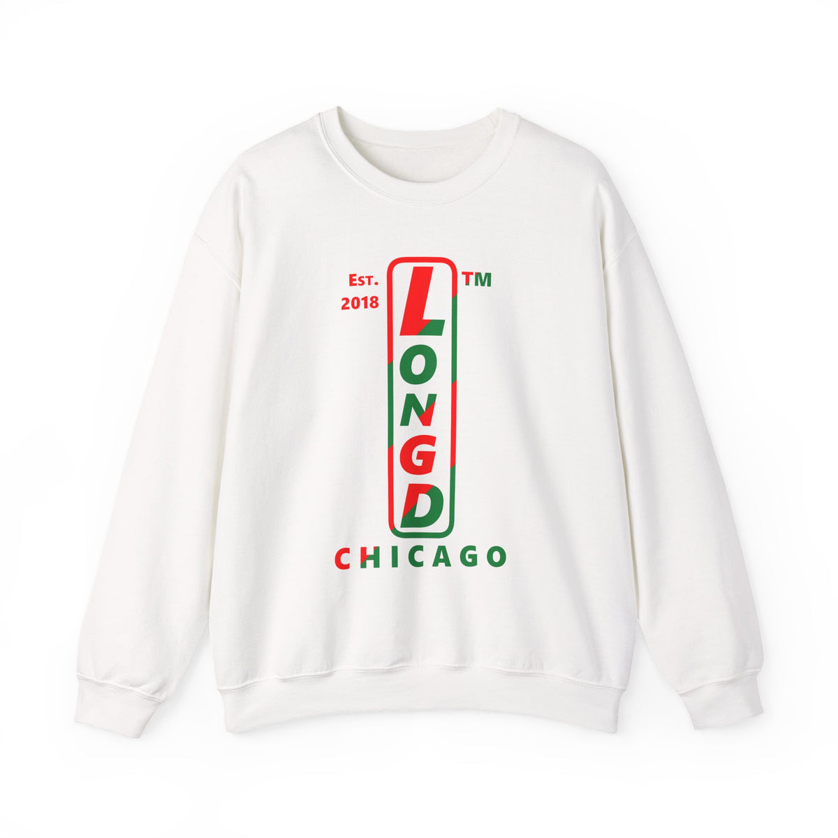 LongD Chicago positive upright pixel-weighted 4-striped logo (Xmas colors) crewneck sweatshirt