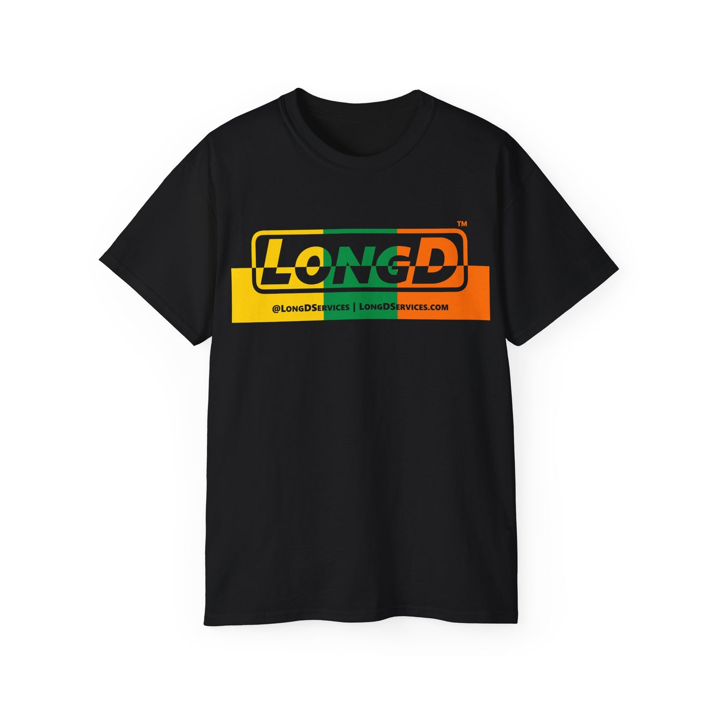 LongD® Logo Cotton Tee (St. Patrick's Day -Irish Green, Golden Yellow and Irish Orange thirds top-bottom positive-negative split)