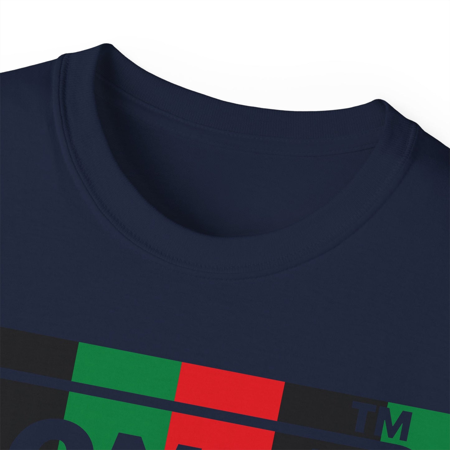 LongD negative vertical 6-striped Chicago logo front-back cotton tee (Juneteenth colors)