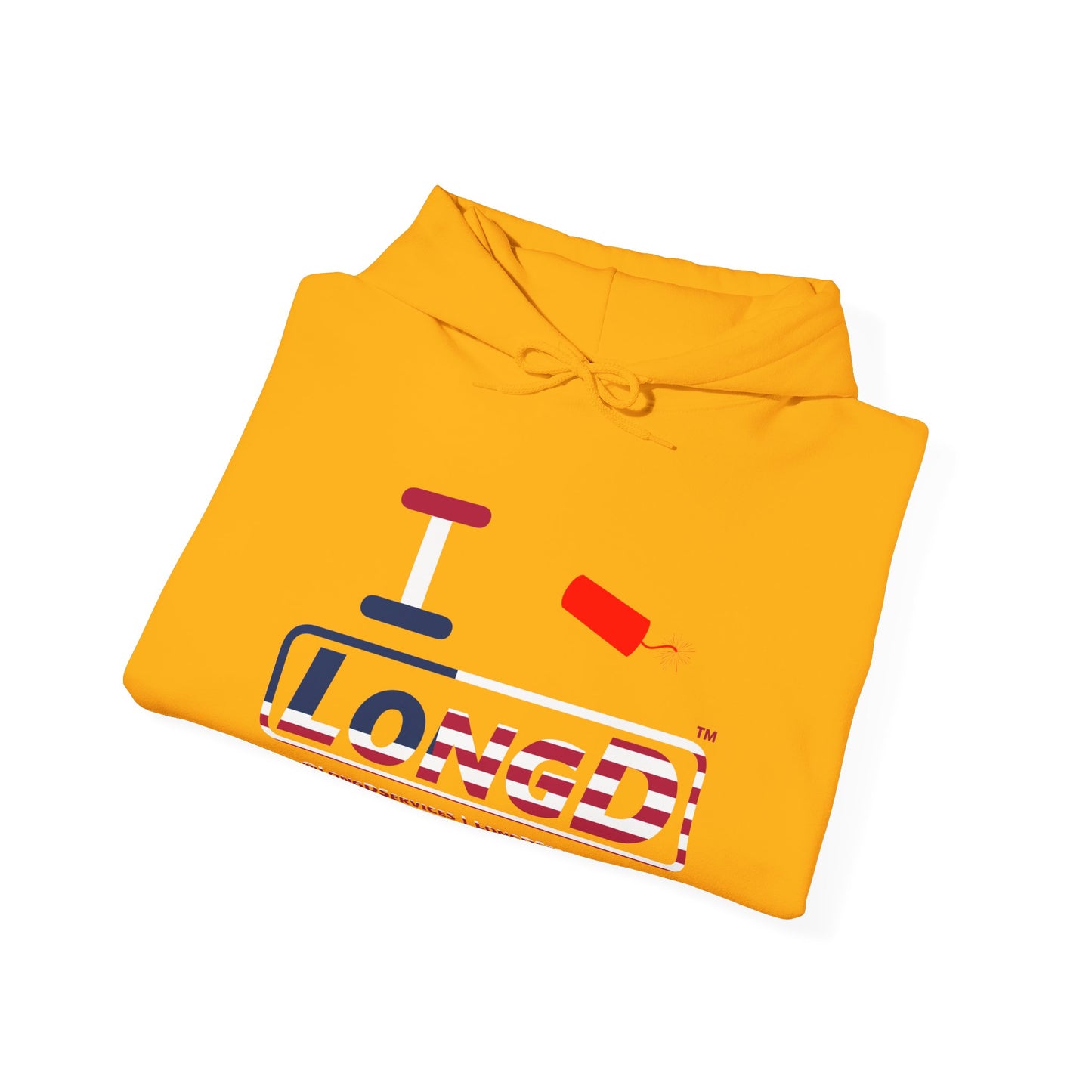 I Firecracker LongD® Logo Hoodie red, white and blue positive flag