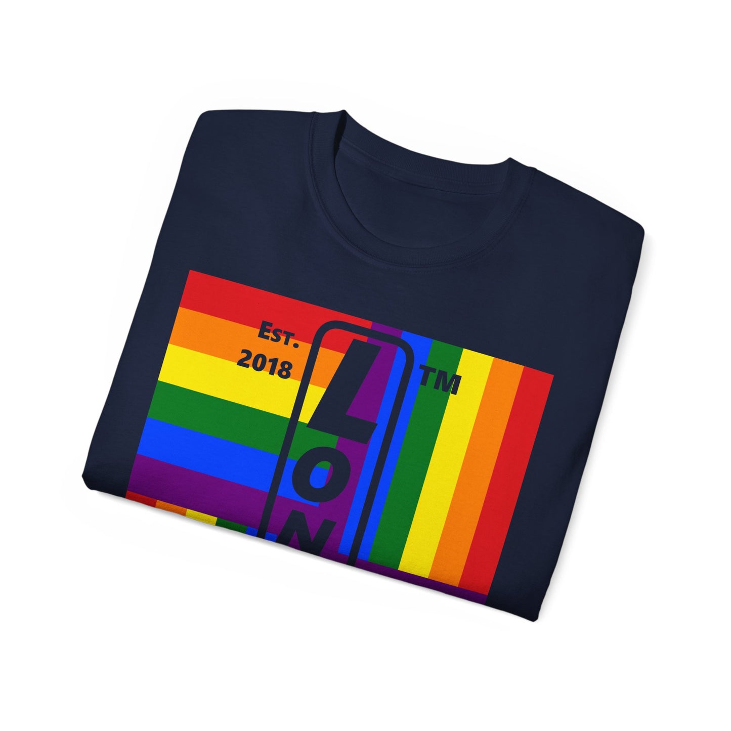 LongD Cotton Tee negative windmill Hyde Park upright logo (Pride colors)
