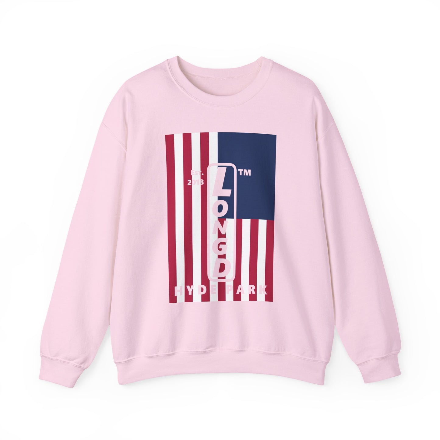 LongD negative cropped flag Hyde Park upright logo crewneck sweatshirt (patriotic colors)