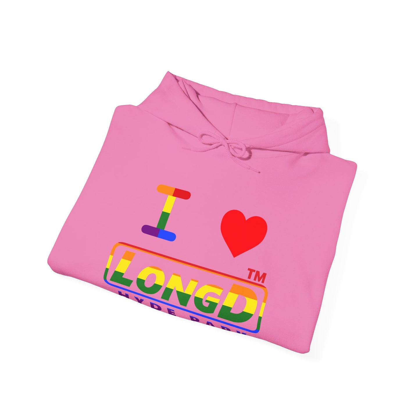 I Luv LongD® positive horizontal striped Hyde Park logo hoodie (Pride colors)