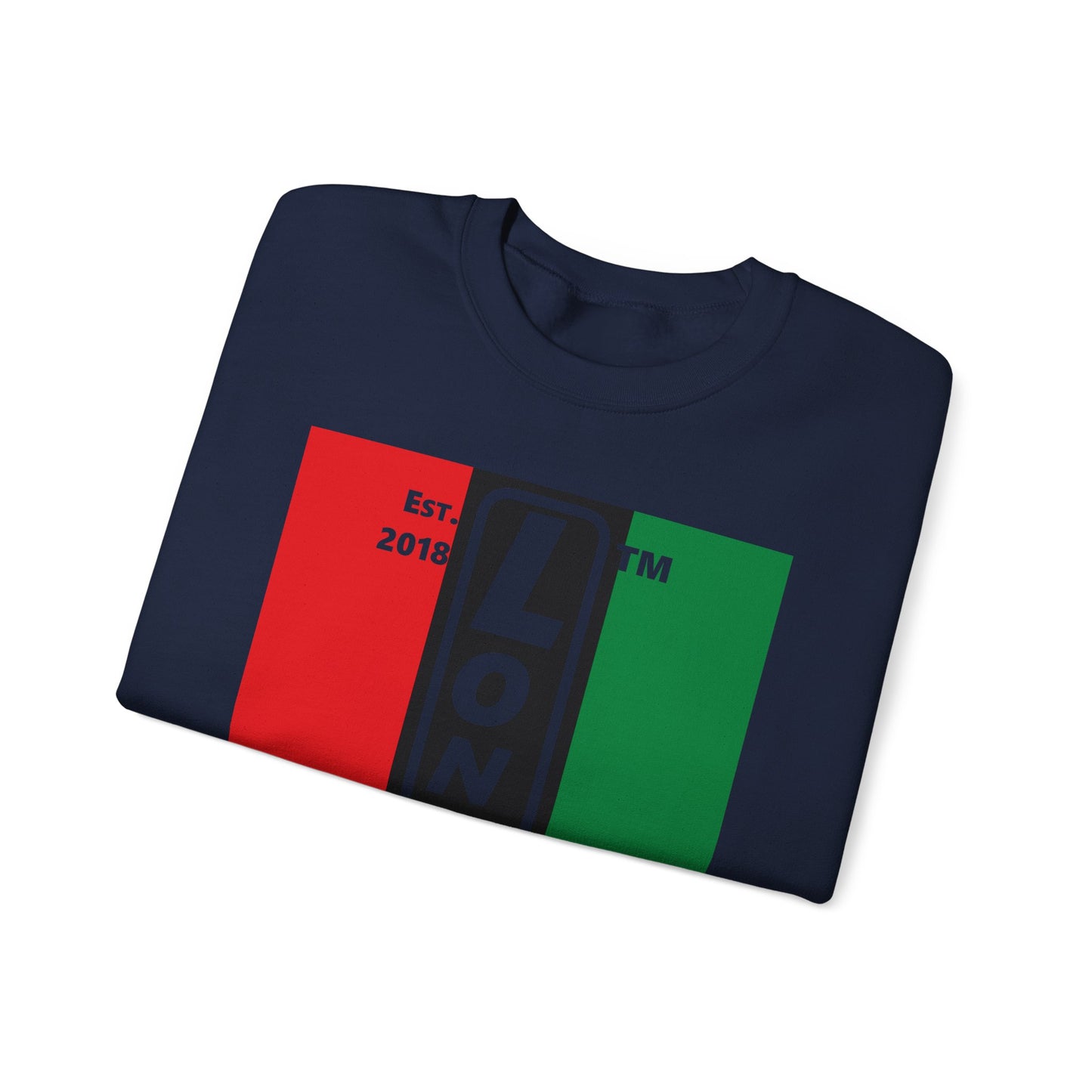 LongD negative vertical 3-striped Hyde Park upright logo crewneck sweatshirt (Juneteenth colors)