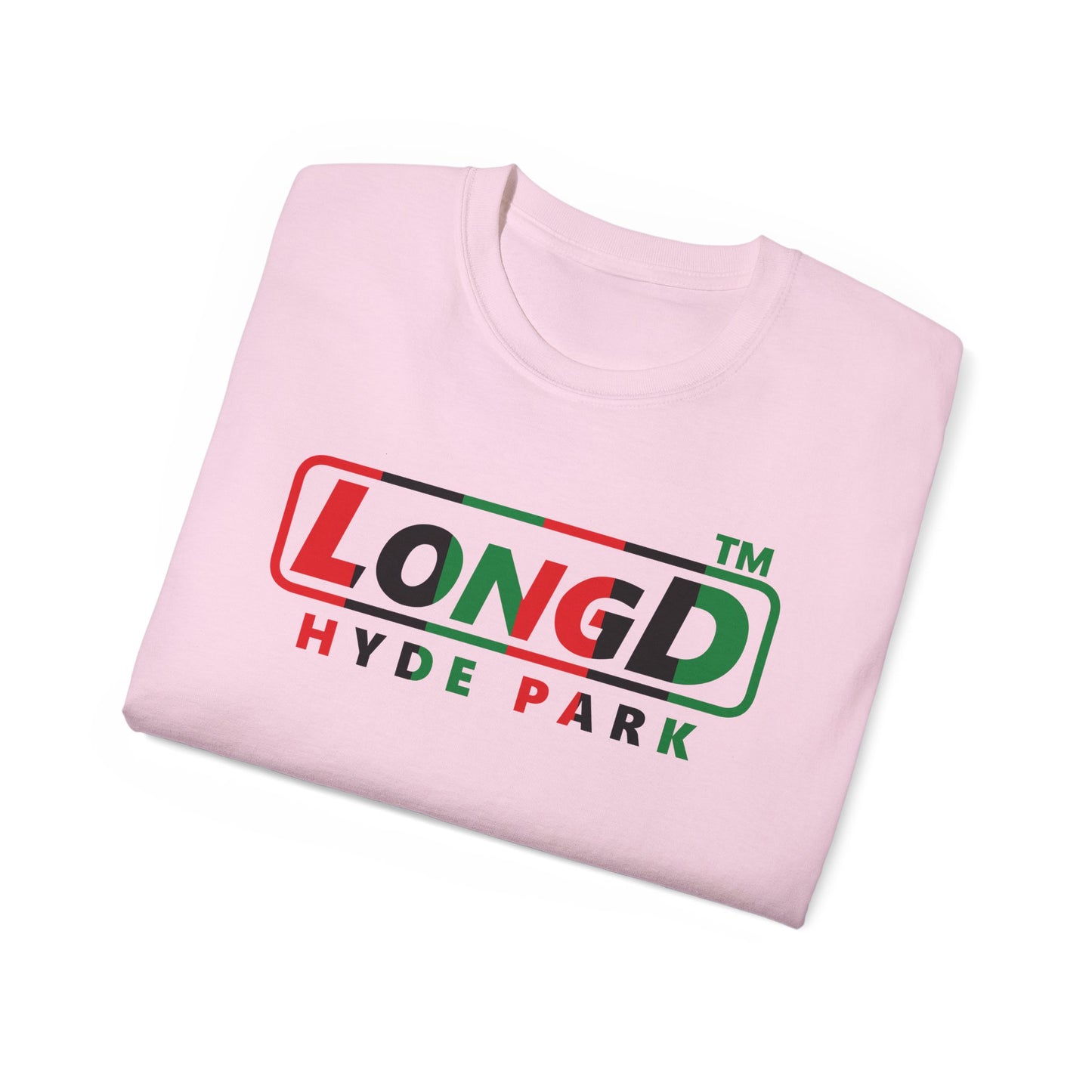 LongD positive vertical 6-striped Hyde Park logo cotton tee (Juneteenth colors)