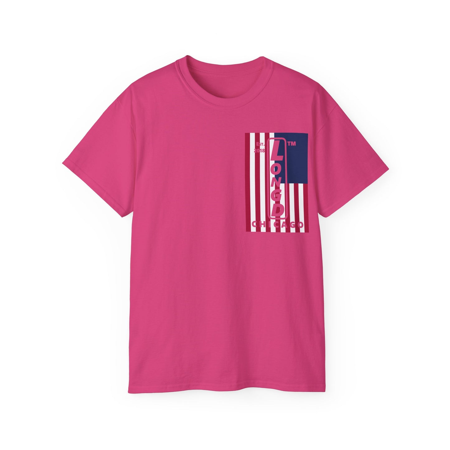 LongD cotton tee negative cropped flag single-breasted front-back Chicago upright logo (Patriotic colors)