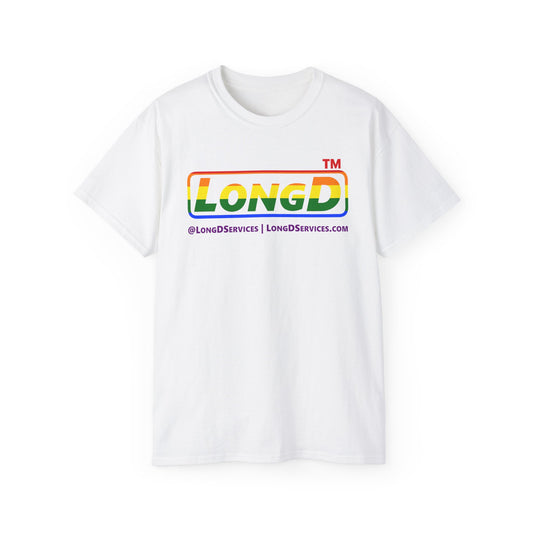 LongD positive horizontal striped tag-domain logo cotton tee (Pride colors)