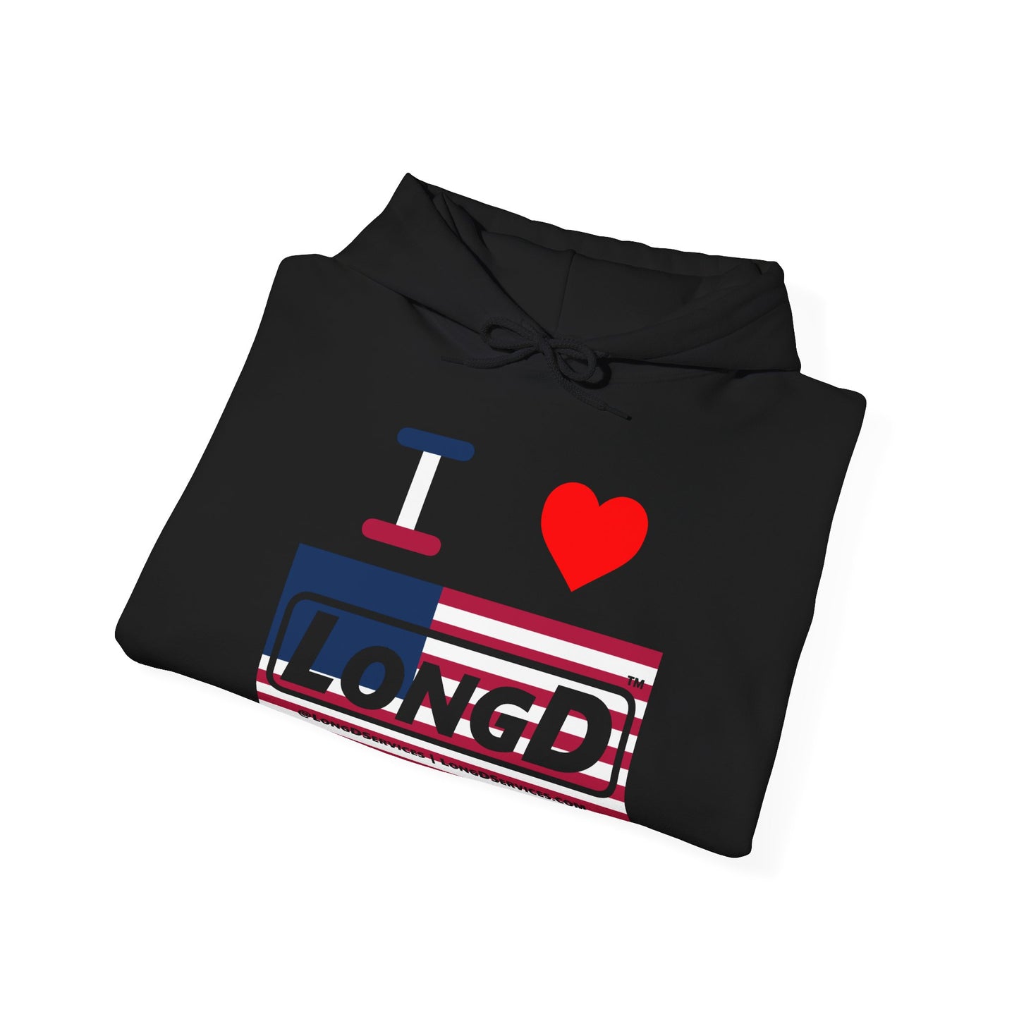 I Luv LongD® Logo Hoodie red, white and blue negative flag