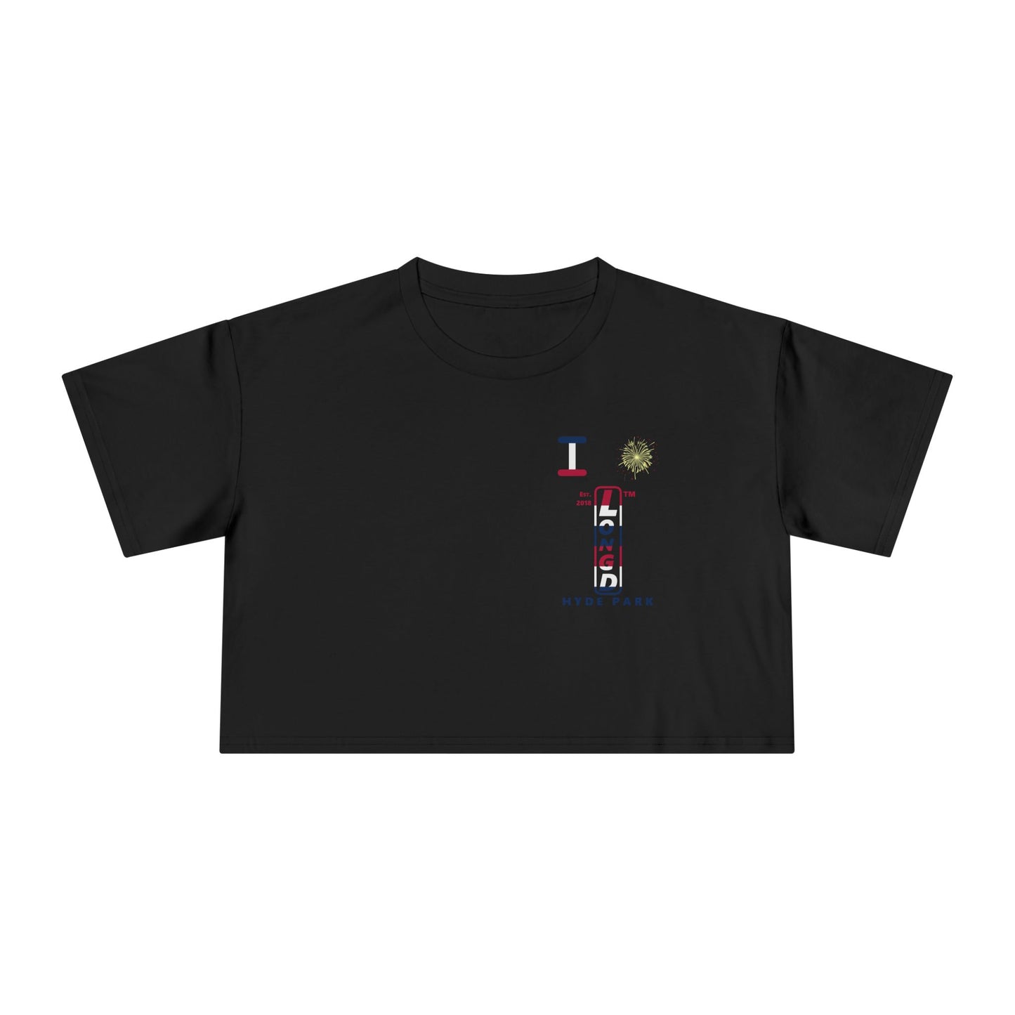 I burst LongD positive horizontal 6-striped single-breasted upright front-back Hyde Park logo crop tee