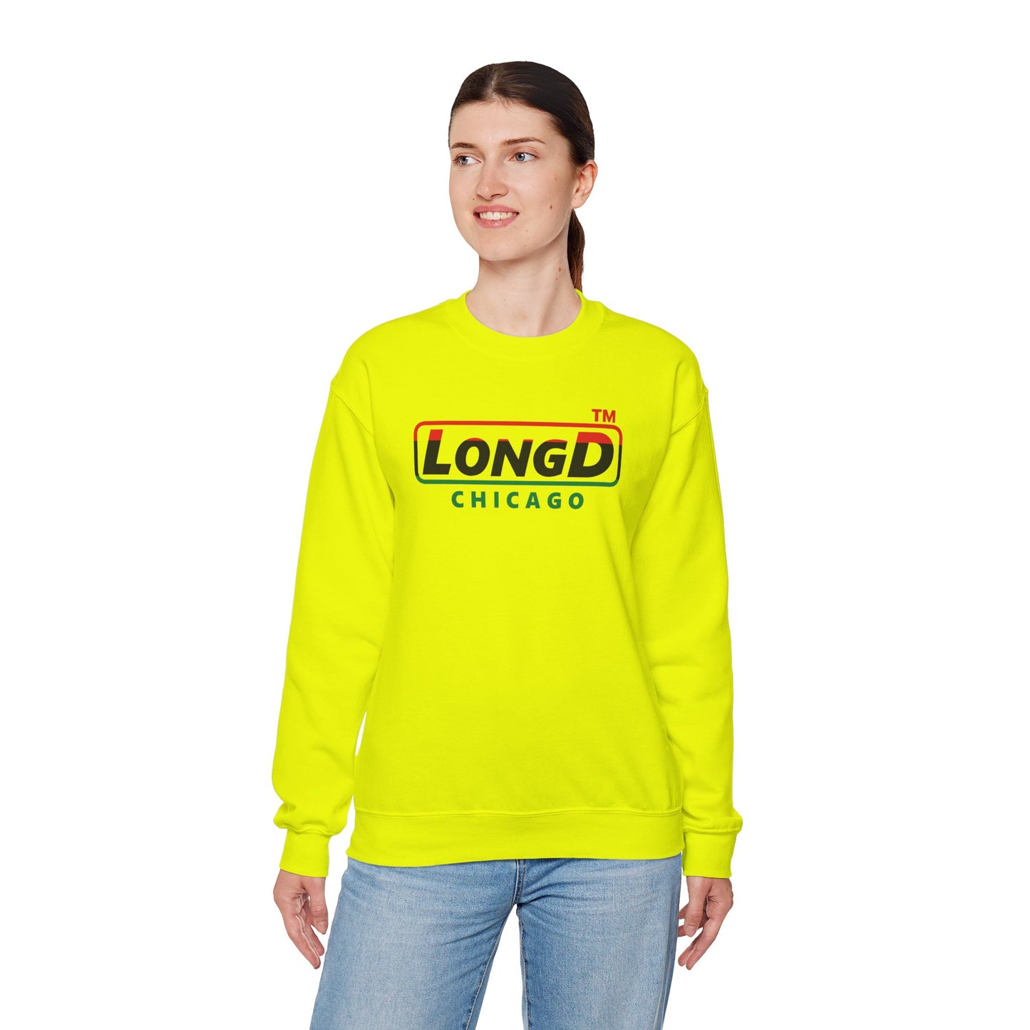 LongD positive horizontal 3-striped Chicago logo crewneck sweatshirt (Juneteenth colors)