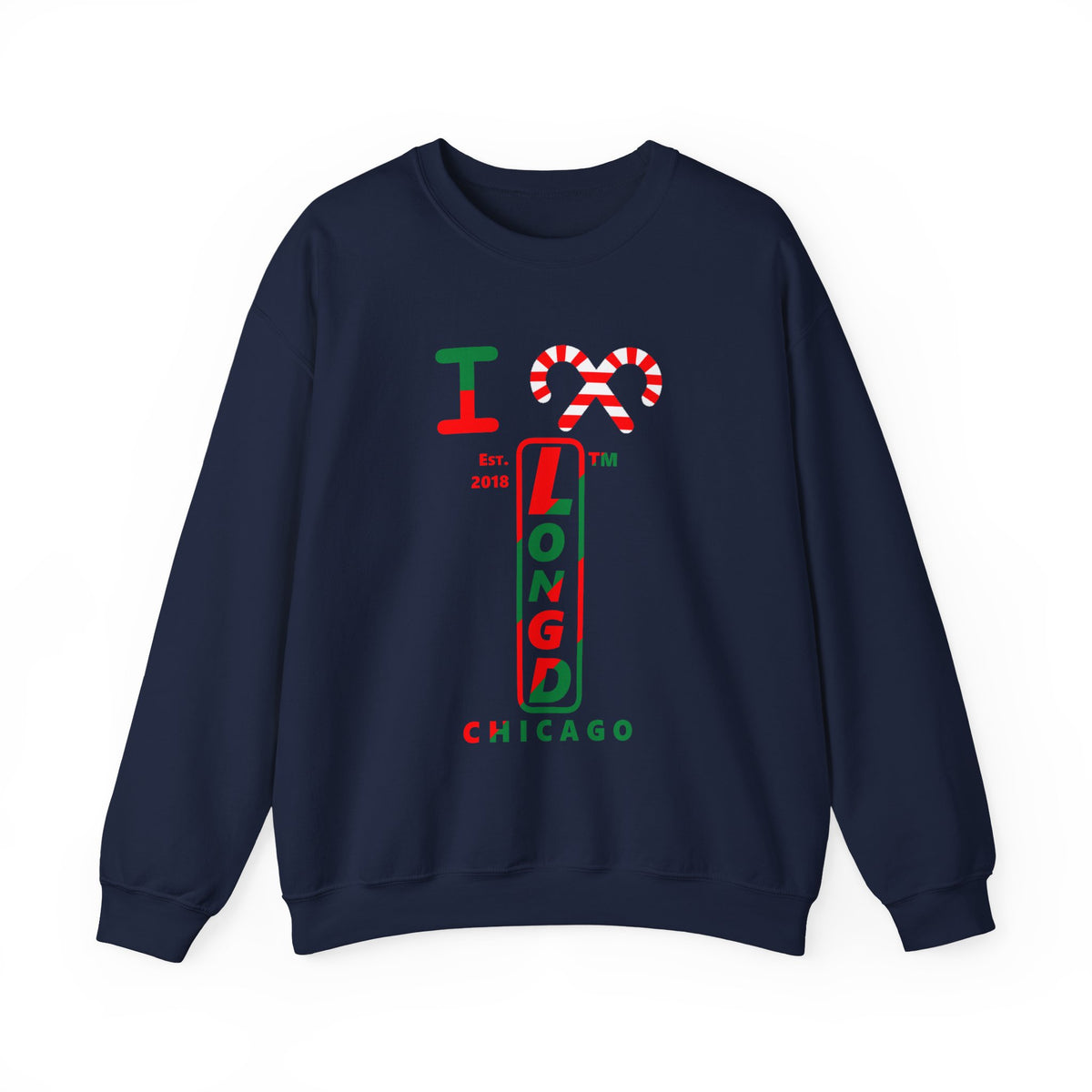 I candy cane LongD Chicago positive upright pixel-weighted 4-striped logo crewneck sweatshirt