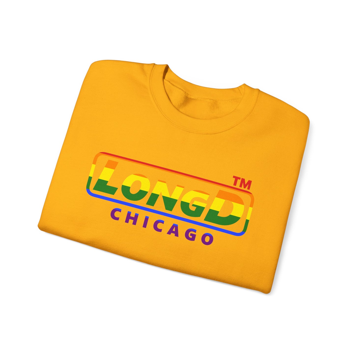 LongD positive horizontal striped front-back Chicago logo crewneck sweatshirt (Pride colors)