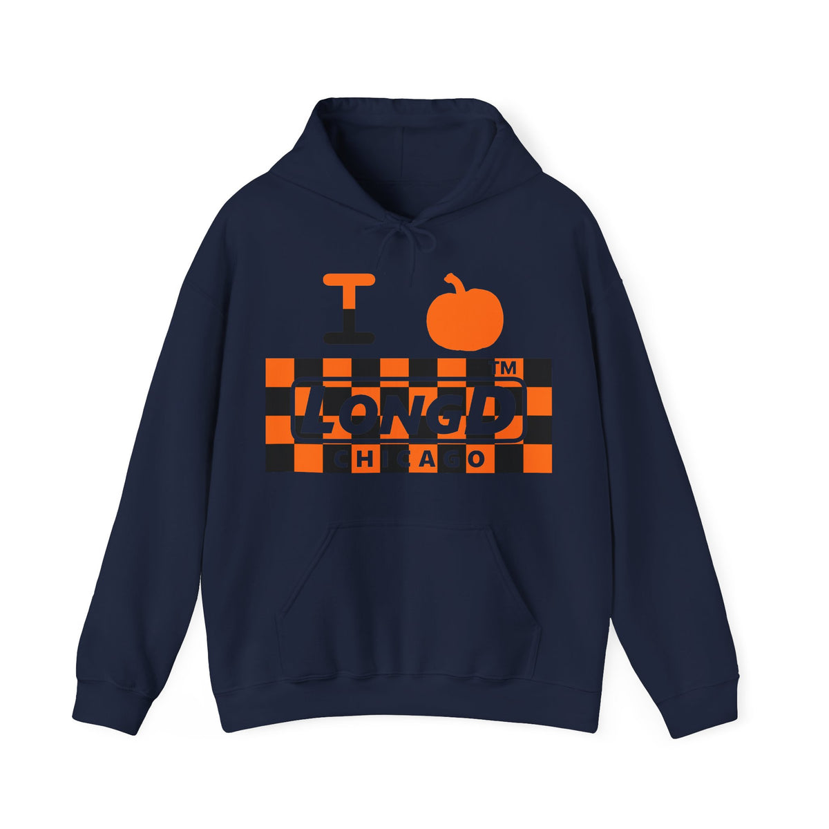 I pumpkin LongD Chicago negative checkered logo hoodie