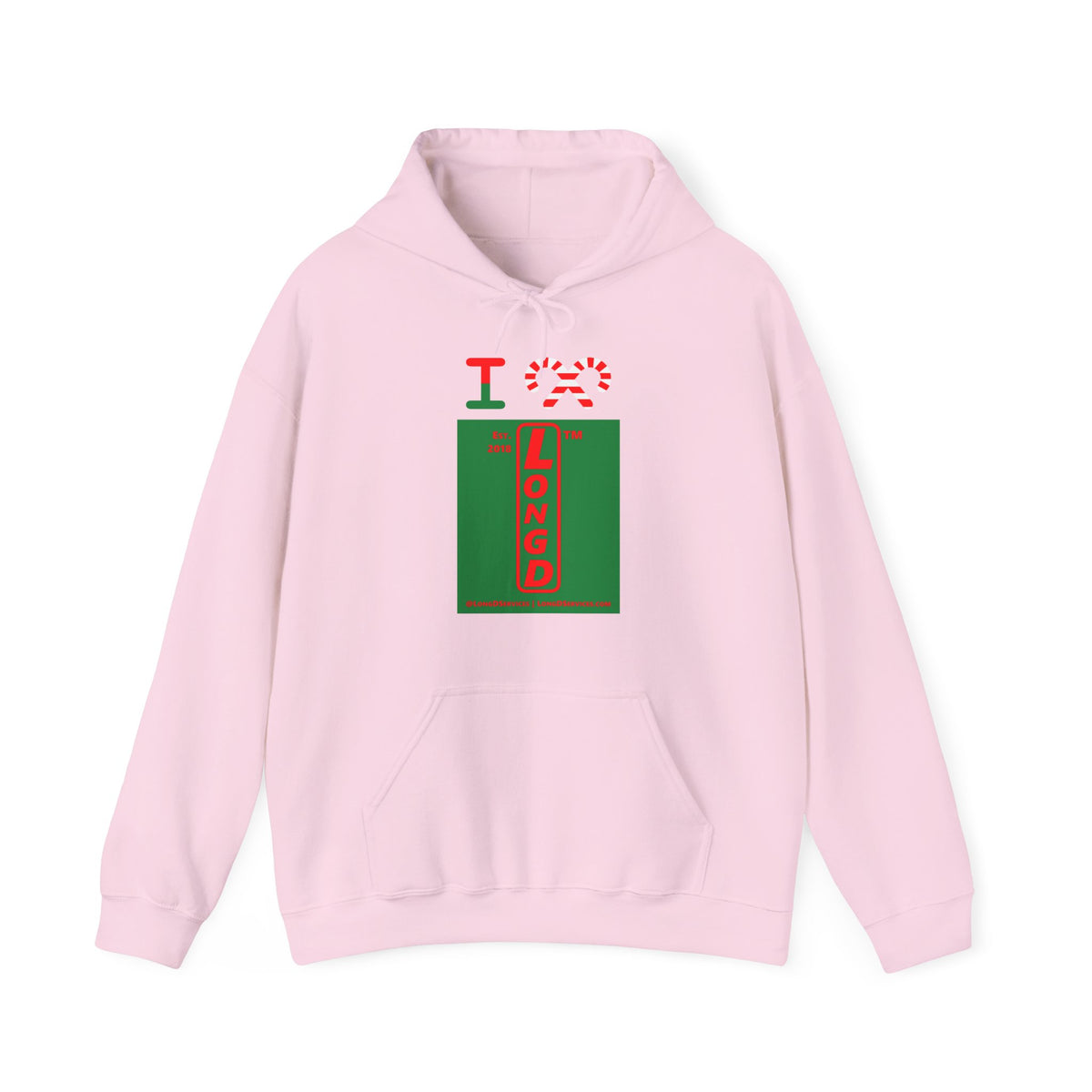 I candy cane LongD Tag-domain upright front-back logo positive red on negative green hoodie