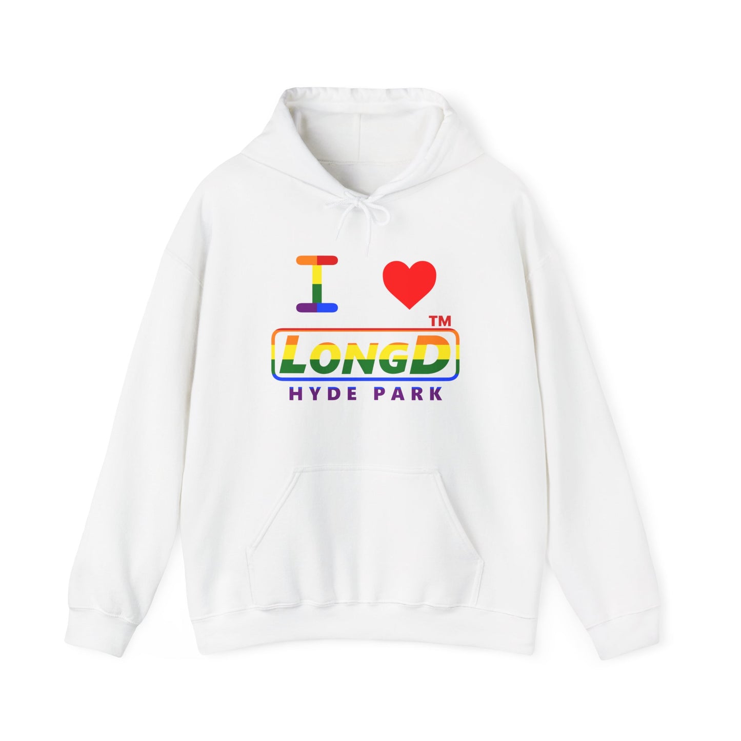 I Luv LongD® positive horizontal striped Hyde Park logo hoodie (Pride colors)