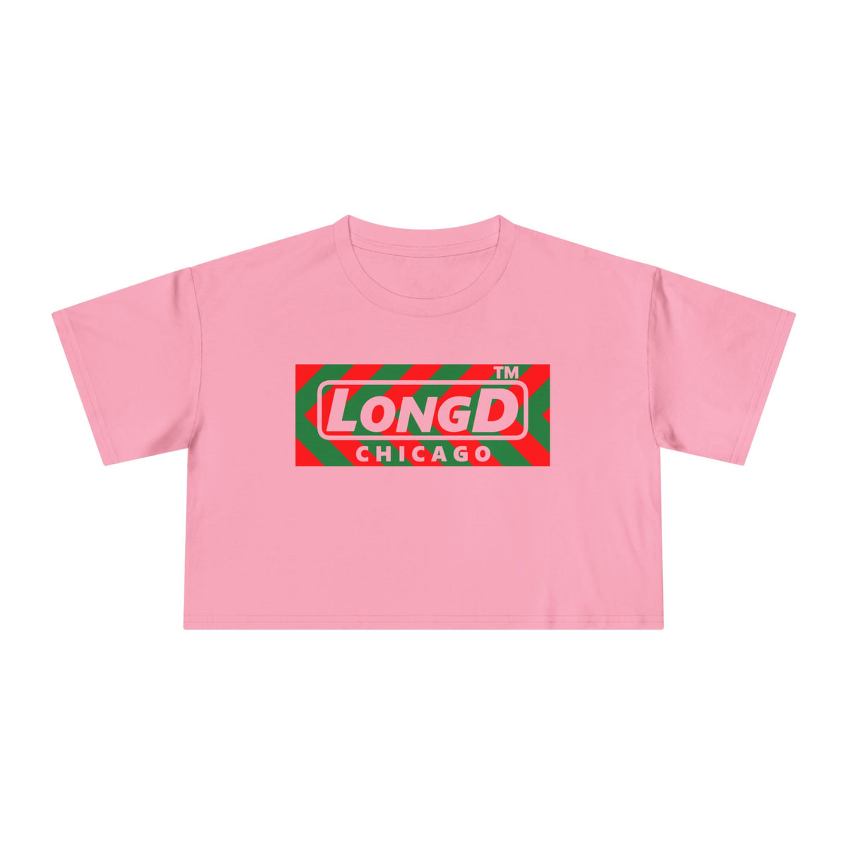 LongD Chicago negative leftward chevron logo (Xmas colors) crop tee