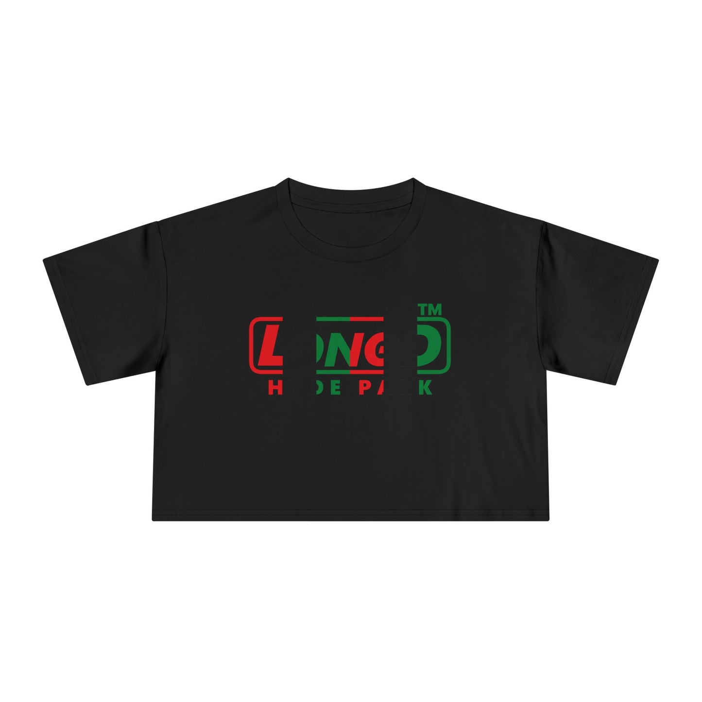 LongD positive vertical 6-striped Hyde Park logo crop tee (Juneteenth colors)