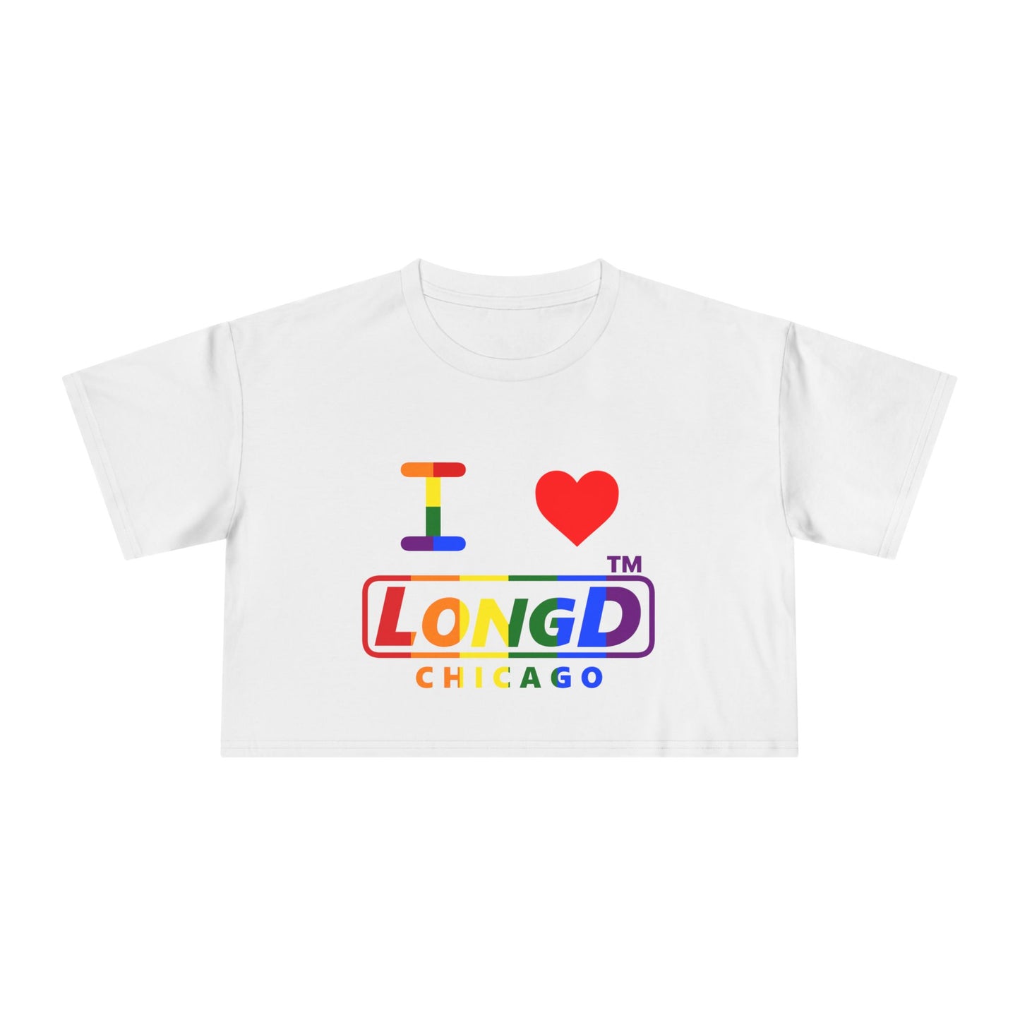 I Luv LongD positive vertical 6-striped Chicago logo crop tee (Pride colors)