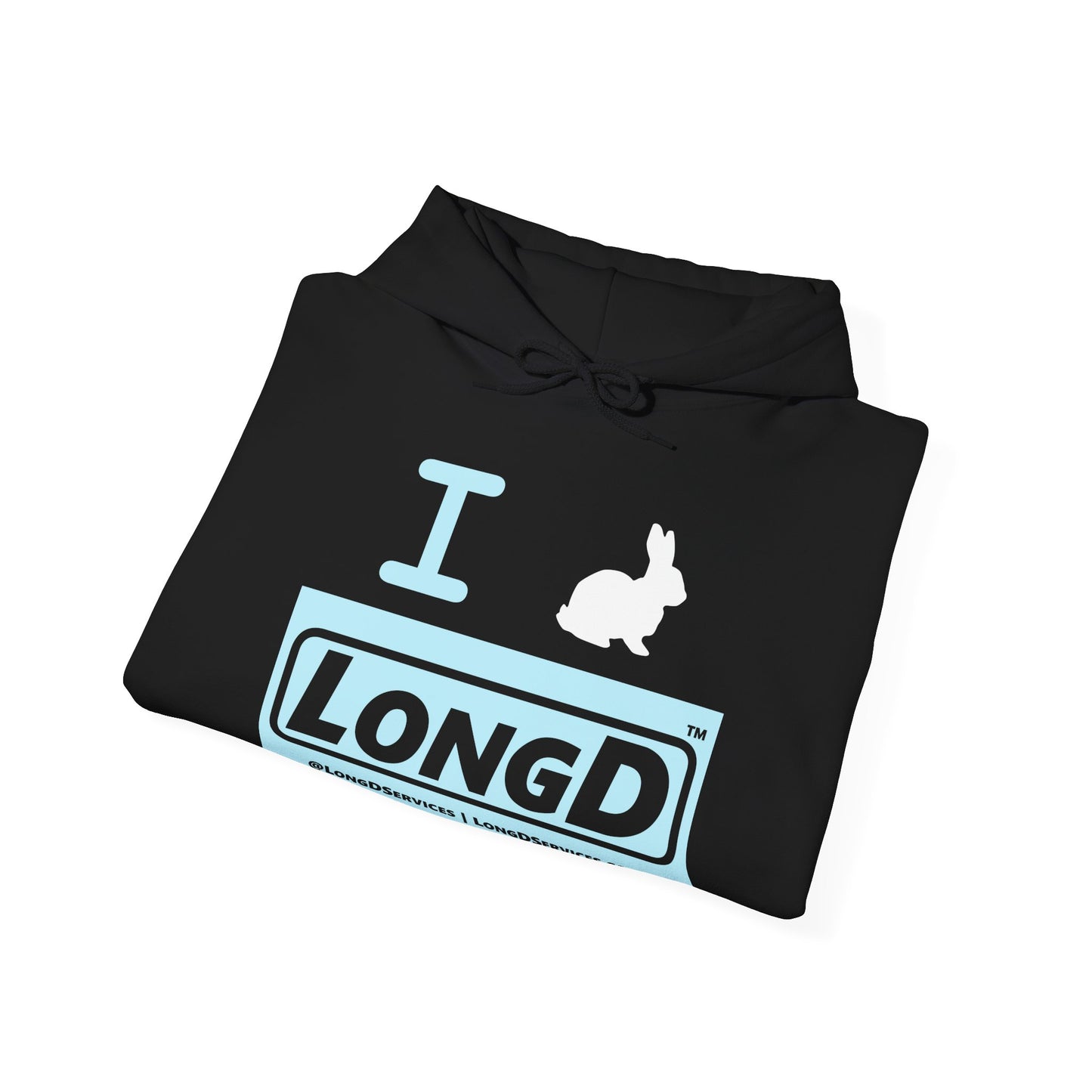 I Bunny LongD® Logo Hoodie Pastel blue negative text (White Easter Bunny)