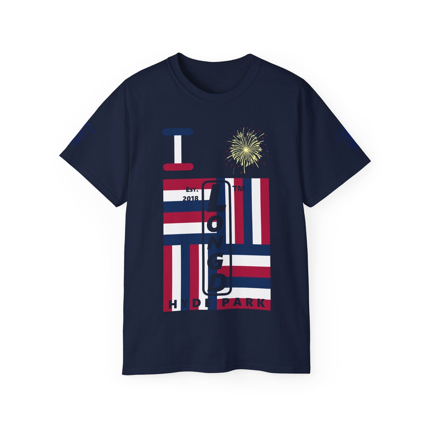 I Burst LongD cotton tee negative windmill 4-print Hyde Park upright logo (Patriotic colors)