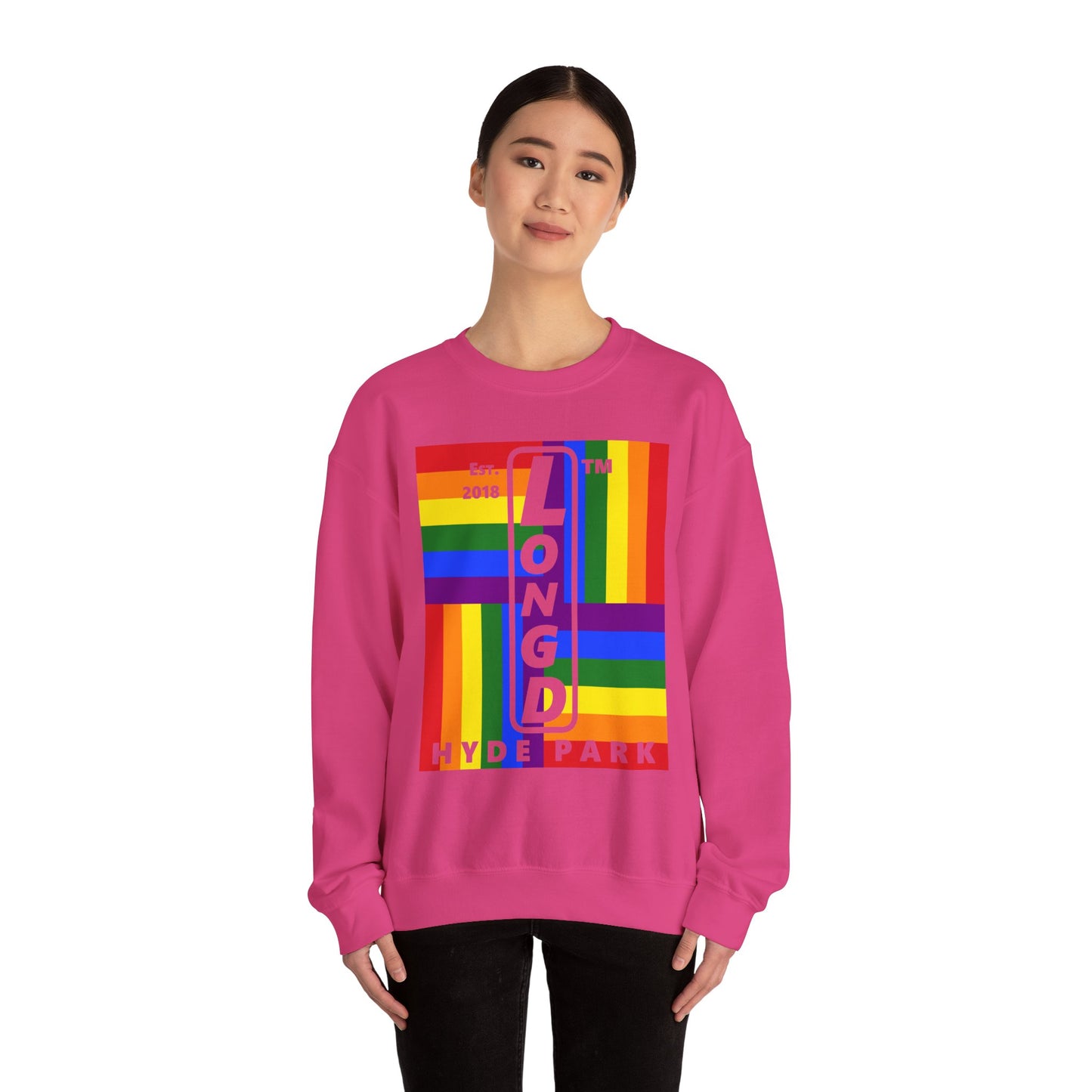 LongD negative windmill Hyde Park upright logo crewneck sweatshirt (Pride colors)
